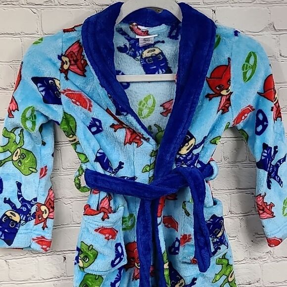 PJ Masks Little Boys' Blue Plush Robe Fleece Belted Bathrobe Sleepwear Size 6 - Picture 8 of 11